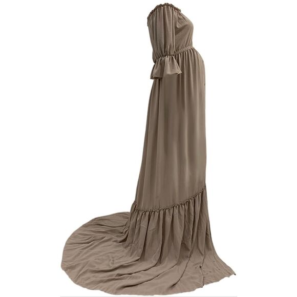 Maternity Dress Photo Props Vintage brown XL Maxi Gown BNWT - Picture 4 of 8